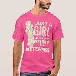 女性マンガアニメやスケッチが大好きな女の子 Tシャツ