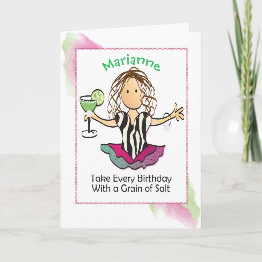 女性マンガマルガリータおもしろいことわざ誕生日 カード (正面)