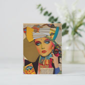 女性ミッカラフルクストメディアコラージュ ポストカード (スタンド正面)