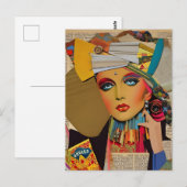 女性ミッカラフルクストメディアコラージュ ポストカード (正面/裏面)