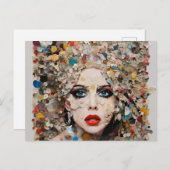 女性ミッカラフルクストメディアコラージュ ポストカード (正面/裏面)