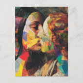 女性ミッキスをするクカラフル・メディア・コラージュ ポストカード (正面)