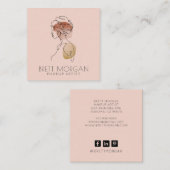 女性メイクモダンアーティスト赤面ピンク スクエア名刺 (正面/裏面)