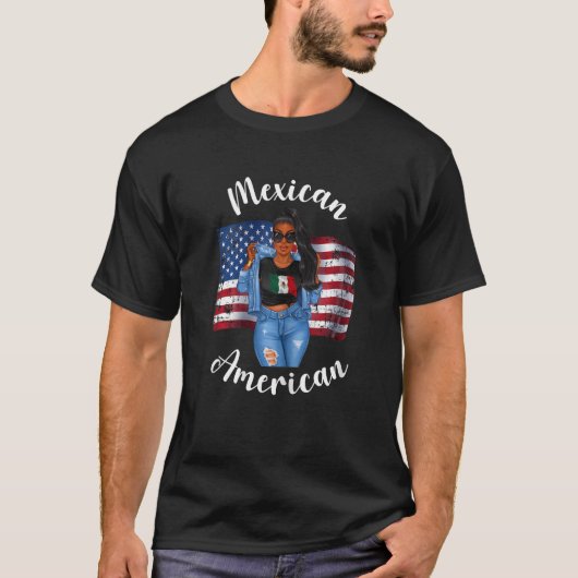 女性メキシコ生まれンアメリカ育伝統Dna R Tシャツ (正面)