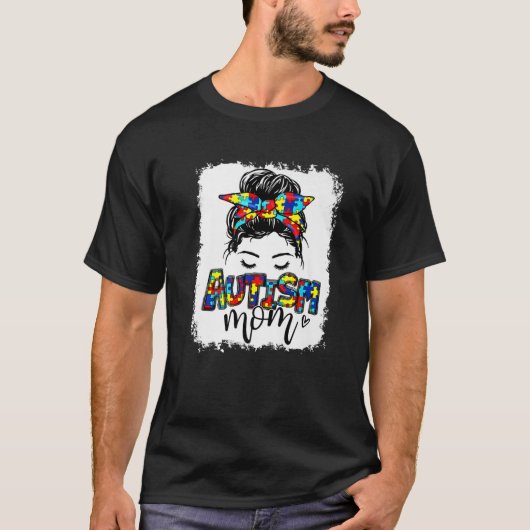 女性メッシーパンパズル誇りを持ったママ自閉症の意識 Tシャツ (正面)