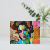 女性メディア混交のポートレートカラフル ポストカード (スタンド正面)