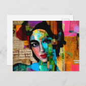 女性メディア混交のポートレートカラフル ポストカード (正面/裏面)