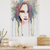 女性モダンの超自然的な水彩ポートレート ポスター (キッチン)
