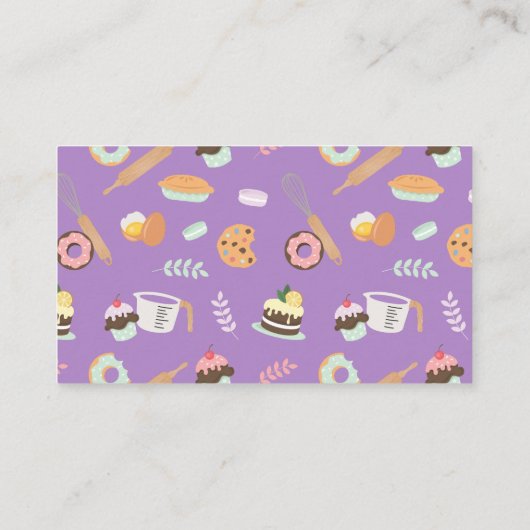 女性モダン甘かわいらしベーカリーサービスパープル 名刺 (裏面)