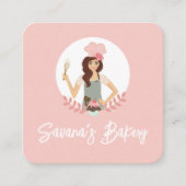 女性モダン甘かわいらしベーカリーサービスピンク スクエア名刺 (正面)