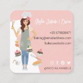 女性モダン甘かわいらしベーカリーサービスピンク スクエア名刺 (裏面)