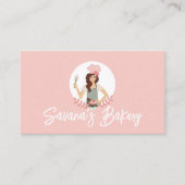 女性モダン甘かわいらしベーカリーサービスピンク 名刺 (正面)