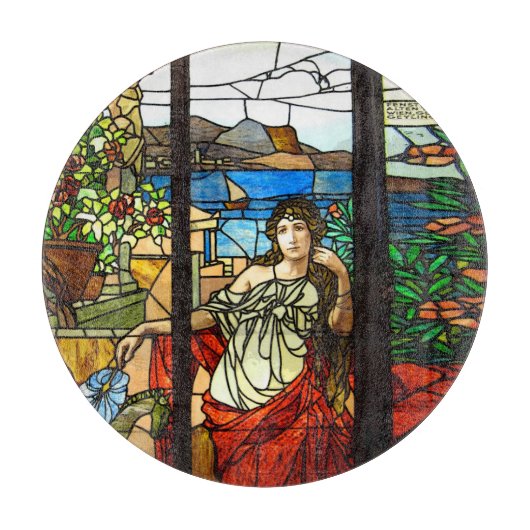 女性モデルのステンドグラスの一見 カッティングボード (正面)