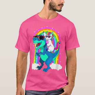 女性ユニコーンライディングトレックス恐竜のギフトガールズボーイ Tシャツ