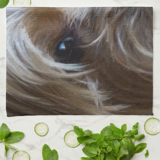 女性ヨークシャテリア キッチンタオル (折り畳み)