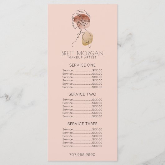 女性ラインアートピンクメイクアップアーティスト価格フラットメニュー メニュー (正面)