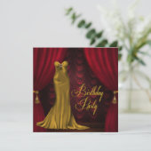 女性ルビーレッド金ゴールドアールデコ誕生日パーティー 招待状 (スタンド正面)