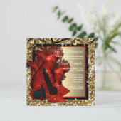 女性レッドと金ゴールドハイヒール誕生日パーティー 招待状 (スタンド正面)