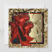 女性レッドと金ゴールドハイヒール誕生日パーティー 招待状 (裏面)