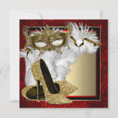 女性レッドと金ゴールド仮装バースデーパーティー 招待状 (裏面)