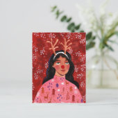 女性レッドクリスマスフェスティバルトナカイ シーズンポストカード (スタンド正面)
