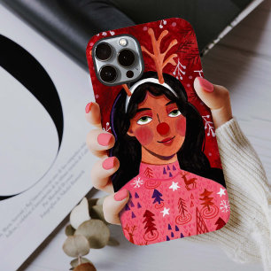 女性レッドクリスマスフェスティバルトナカイ Case-Mate iPhone 14ケース