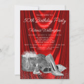 女性レッドシルバーシューズ任意の数誕生日 招待状 (正面)