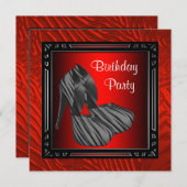 女性レッドゼブラバースデーパーティー 招待状 (正面/裏面)