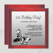 女性レッドゼブラ21歳の誕生日パーティー 招待状 (正面/裏面)