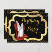 女性レッドハイヒールバースデーパーティー 招待状 (正面/裏面)