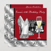 女性レッドバースデーパーティー 招待状 (正面/裏面)