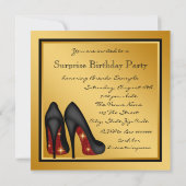 女性レッドブラック金ゴールドサプライズ60th誕生日パーティー 招待状 (裏面)