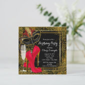 女性レッドブラック金ゴールドハイヒールバースデーパーティー 招待状 (スタンド正面)