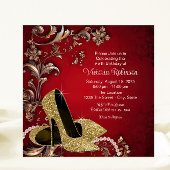 女性レッド金ゴールドシューバースデーパーティー 招待状