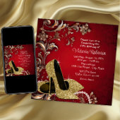 女性レッド金ゴールドシューバースデーパーティー 招待状