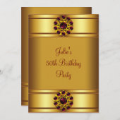女性レッド金ゴールド誕生日パーティー 招待状 (正面/裏面)