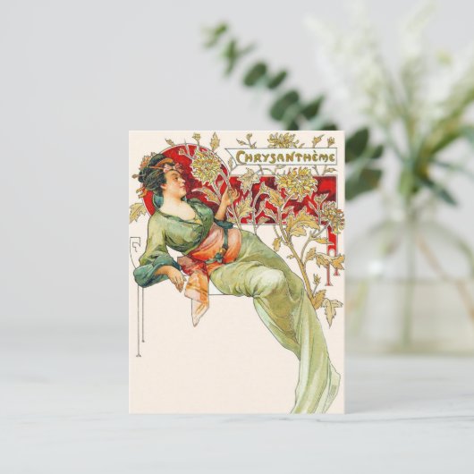 女性レディアールヌーボーヴィンテージ絵画のはがき ポストカード (スタンド正面)