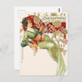 女性レディアールヌーボーヴィンテージ絵画のはがき ポストカード (正面/裏面)