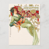 女性レディアールヌーボーヴィンテージ絵画のはがき ポストカード (正面)