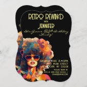 女性レトロ巻き戻し50誕生日Shindigパーティー 招待状 (正面/裏面)