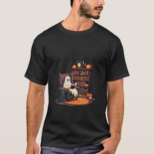 女性レトロ幽霊読ズブックスライブラリアン幽霊H Tシャツ (正面)