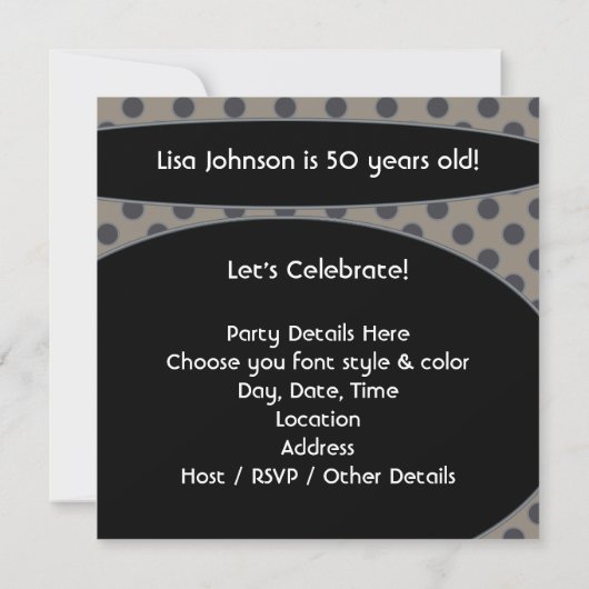 女性レトロ50th誕生日パーティーへの招待 招待状 (裏面)