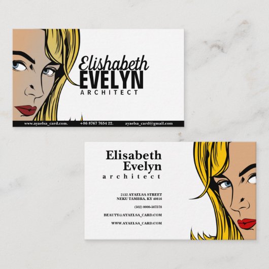 女性レトロ 名刺 (正面/裏面)