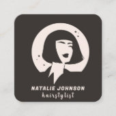 女性ロゴ赤面ピンク&グレーヘアスタイリスト鋏 スクエア名刺 (正面)