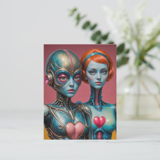 女性ロボットサイエンスフィクション ポストカード (スタンド正面)