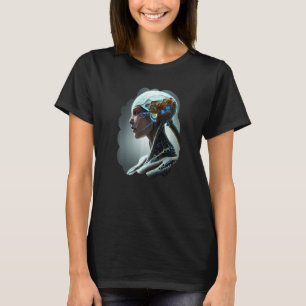 女性ロボットSFサイボーグ ユニークな未来的デジタル Tシャツ