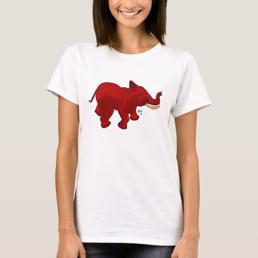 女性ワイシャツの赤い象 Tシャツ (正面)