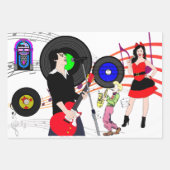 女性ワインと音楽パーティーブーゼお祝いアート ラッピングペーパーシート (正面3)