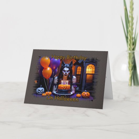 女性ワーウルフ誕生日オンハロウィーン カード (正面)