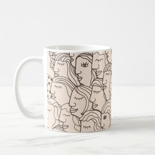 女性ヴィンテージとのシームレスな顔 コーヒーマグカップ (左)